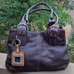 Brown Purse Double Handle Pebble Leather Tignanello Buckle Keychain Charm